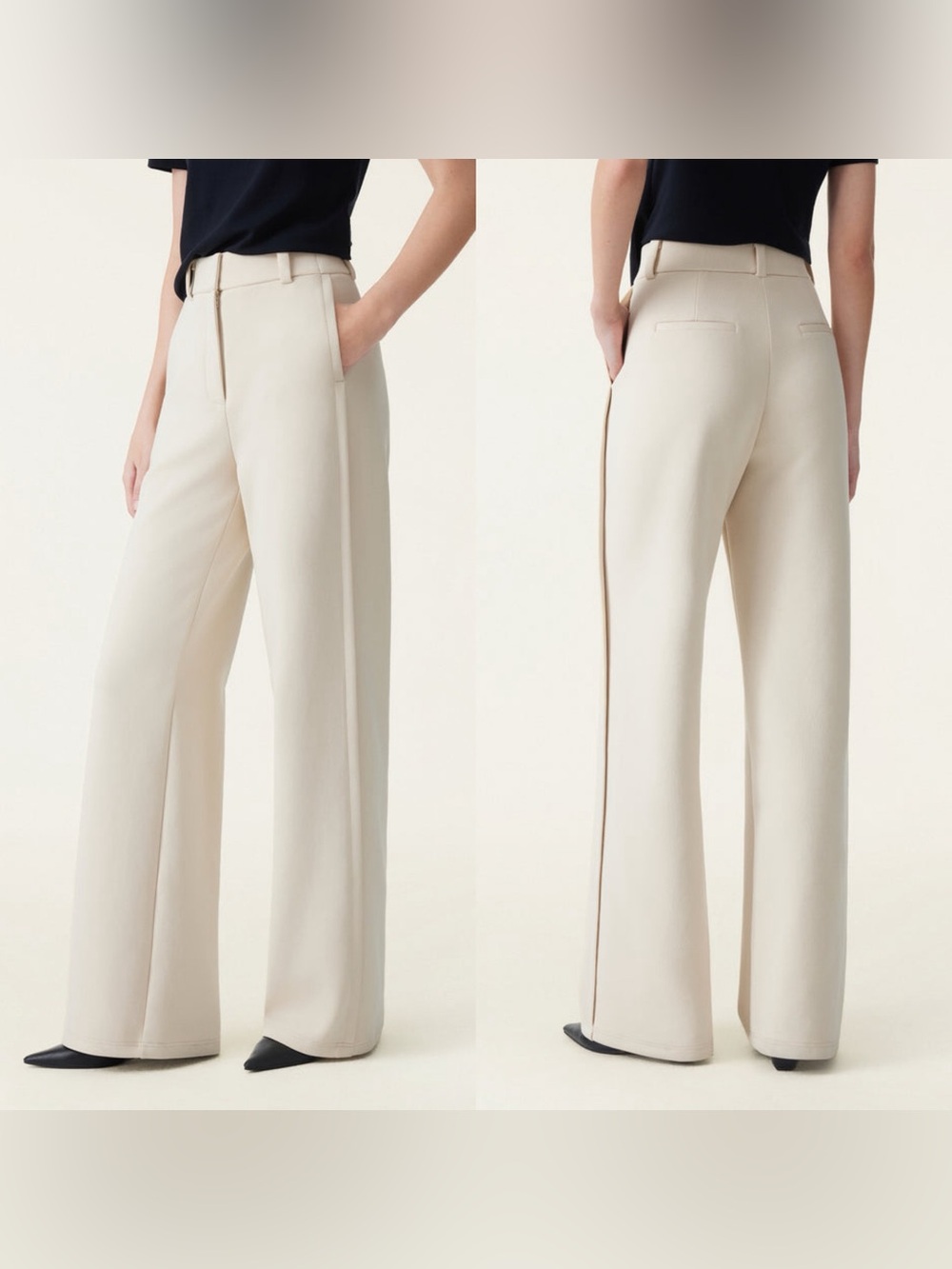 OGL Stretchy Mid Rise Fly-Front Wide Leg Trouser Pants in Morning Mist M
